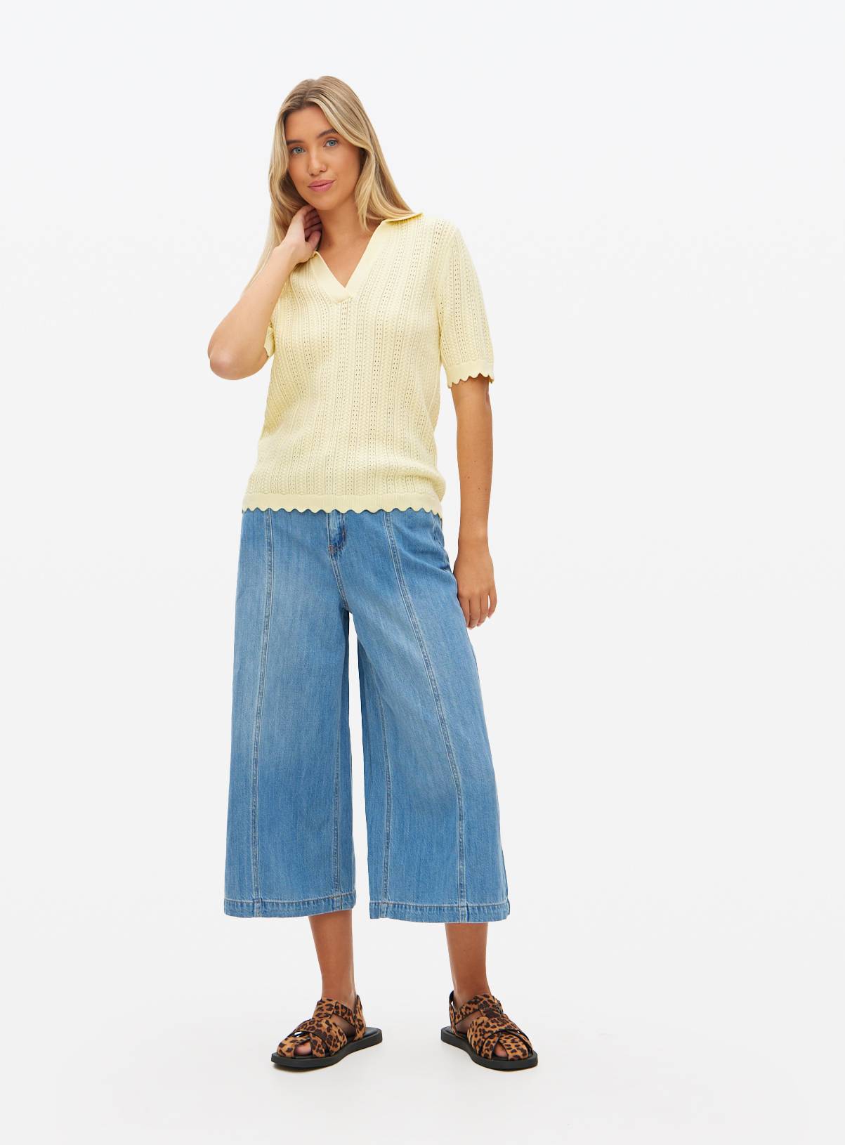 Yellow Crochet Stitch Polo Top 24 - Image 2